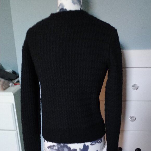 Black Cotton Textured Cardigan with Rhinestone Buttons, NWOT - Picture 4 of 10